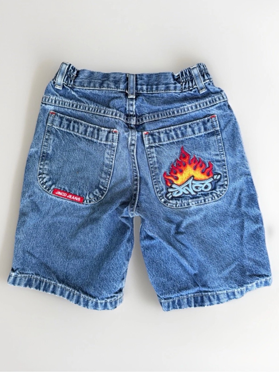Vintage 90s Jnco Flamehead Baggy Jean Shorts Kids Youth Denim Jorts Size 7